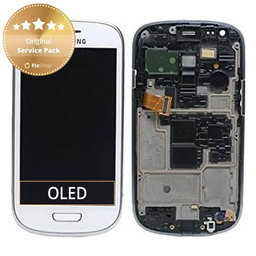 Samsung Galaxy S3 Mini i8190 - LCD Kijelző + Érintőüveg + Keret (White) - GH97-14204A Genuine Service Pack