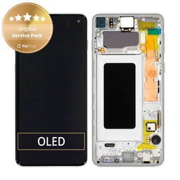 Samsung Galaxy S10 G973F - LCD Kijelző + Érintőüveg + Keret (Prism White) - GH82-18850B, GH82-18835B Genuine Service Pack