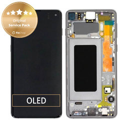 Samsung Galaxy S10 G973F - LCD Kijelző + Érintőüveg + Keret (Prism Black) - GH82-18850A, GH82-18835A, GH82-18860A Genuine Service Pack