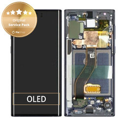 Samsung Galaxy Note 10 - LCD Kijelző + Érintőüveg + Keret (Aura Black) - GH82-20818A, GH82-20817A Genuine Service Pack