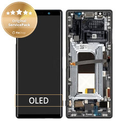 Sony Xperia 5 - LCD Kijelző + Érintőüveg + Keret (Black) - 1319-9383 Genuine Service Pack