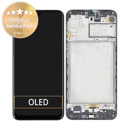 Samsung Galaxy M21 M215F - LCD Kijelző + Érintőüveg + Keret (Opal Black) - GH82-21266A, GH82-21265A Genuine Service Pack