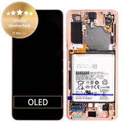 Samsung Galaxy S21 G991B - LCD Kijelző + Érintőüveg + Keret + Akkumulátor (Phantom Pink) - GH82-24716D, GH82-24718D Genuine Service Pack