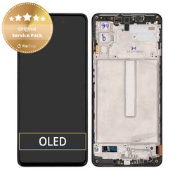 Samsung Galaxy M52 5G M526B - LCD Kijelző + Érintőüveg + Keret (Black) - GH82-27091A, GH82-27094A Genuine Service Pack