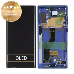 Samsung Galaxy Note 10 Plus N975F - LCD Kijelző + Érintőüveg + Keret (Aurora Blue) - GH82-20838D, GH82-20900D Genuine Service Pack