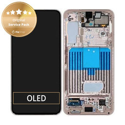 Samsung Galaxy S22 S901B - LCD Kijelző + Érintőüveg + Keret (Pink Gold) - GH82-27520D, GH82-27521D Genuine Service Pack