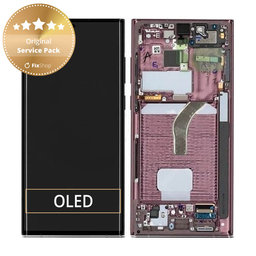 Samsung Galaxy S22 Ultra S908B - LCD Kijelző + Érintőüveg + Keret (Burgundy) - GH82-27488B, GH82-27489B Genuine Service Pack