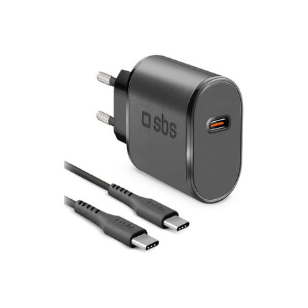 SBS - 15W Töltőadapter USB-C + Kábel USB-C / USB-C (1m), fekete