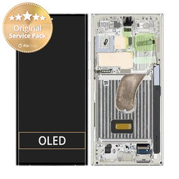 Samsung Galaxy S23 Ultra S918B - LCD Kijelző + Érintőüveg + Keret (Cream) - GH82-30466B, GH82-30465B Genuine Service Pack