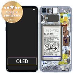 Samsung Galaxy S10e G970F - LCD Kijelző + Érintőüveg + Keret + Akkumulátor (Prism Blue) - GH82-18843C, GH82-18843A Genuine Service Pack