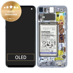 Samsung Galaxy S10e G970F - LCD Kijelző + Érintőüveg + Keret + Akkumulátor (Prism Blue) - GH82-18843C, GH82-18843A Genuine Service Pack