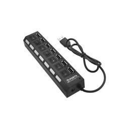 FixPremium - USB hub kapcsolóval 7 USB-hez, fekete