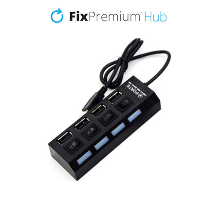 FixPremium - USB hub kapcsolóval 4 USB-hez, fekete