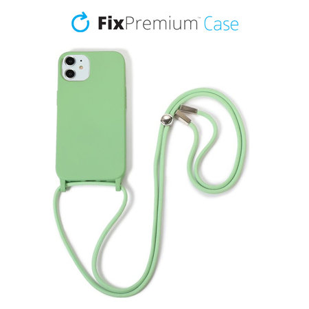 FixPremium - Szilikon tok nyakba akasztható szíjjal - iPhone 11, zöld