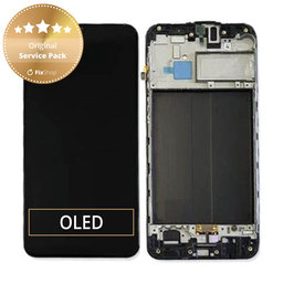 Samsung Galaxy M30 M305F - LCD Kijelző + Érintőüveg + Keret (Black) - GH82-19347A, GH82-20624A Genuine Service Pack