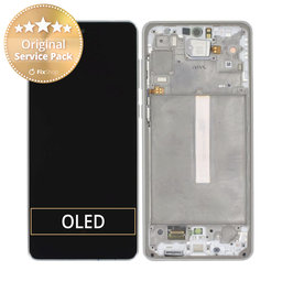 Samsung Galaxy A73 5G A736B - LCD Kijelző + Érintőüveg + Keret (Awesome White) - GH82-28686B, GH82-28884B Genuine Service Pack