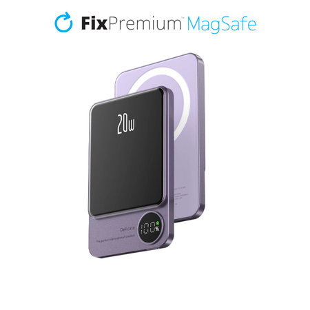 FixPremium - MagSafe Powerbank LCD kijelzővel 5000mAh, lila