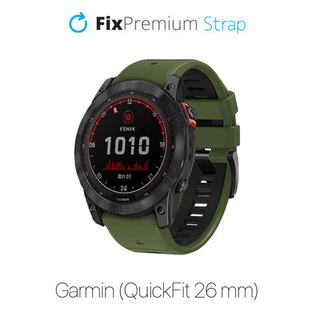 FixPremium - Két színű szilikonszíj Garminhoz (QuickFit 26mm), sötétzöld