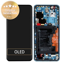 Huawei P40 Pro - LCD Kijelző + Érintőüveg + Keret + Akkumulátor + Ujjlenyomat-Érzékelő (Deep Sea Blue) - 02353PJJ Genuine Service Pack