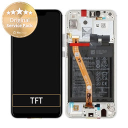 Huawei P Smart Plus (Nova 3i) - LCD Kijelző + Érintőüveg + Keret + Akkumulátor (Pearl White) - 02352BUK Genuine Service Pack