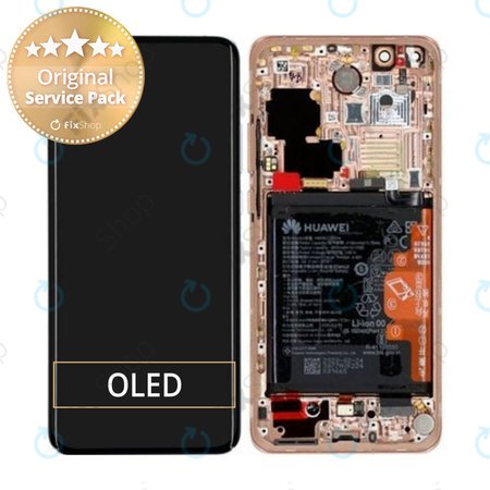 Huawei P40 Pro - LCD Kijelző + Érintőüveg + Keret + Akkumulátor + Ujjlenyomat-Érzékelő (Blush Gold) - 02353PJL Genuine Service Pack