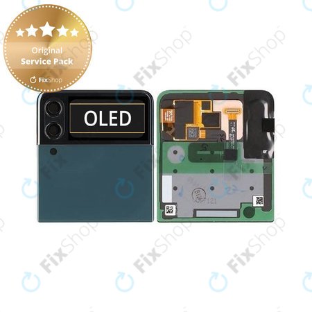 Samsung Galaxy Z Flip 3 F711B - LCD Kijelző + Érintőüveg + Keret (Külső) (Green) - GH97-26773A Genuine Service Pack