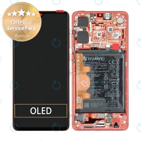 Huawei P30 - LCD Kijelző + Érintőüveg + Keret + Akkumulátor (Amber Sunrise) - 02352NLQ, 02353UBW, 02354HRG Genuine Service Pack