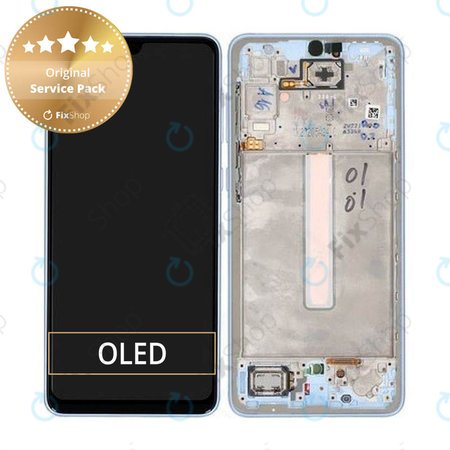 Samsung Galaxy A33 5G A336B - LCD Kijelző + Érintőüveg + Keret (Awesome Blue) - GH82-28143C, GH82-28144C Genuine Service Pack