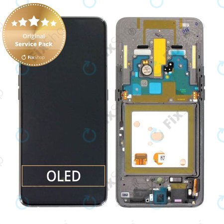 Samsung Galaxy A80 A805F - LCD Kijelző + Érintőüveg + Keret (Phantom Black) - GH82-20348A, GH82-20390A, GH82-20368A Genuine Service Pack