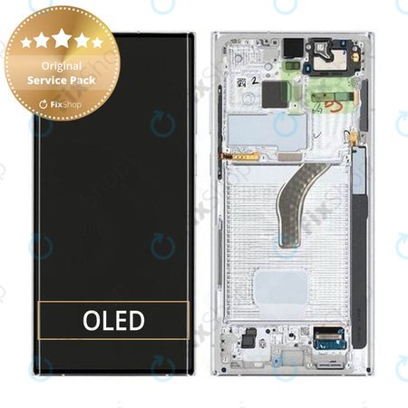 Samsung Galaxy S22 Ultra S908B - LCD Kijelző + Érintőüveg + Keret (Phantom White) - GH82-27488C, GH82-27489C Genuine Service Pack