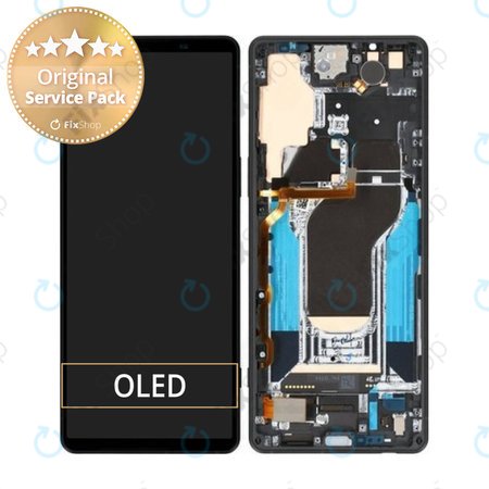 Sony Xperia 1 V - LCD Kijelző + Érintőüveg + Keret (Black) - A5060570A Genuine Service Pack