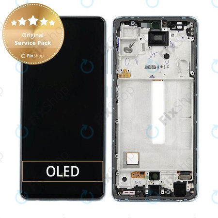 Samsung Galaxy A52 A525F, A526B - LCD Kijelző + Érintőüveg + Keret (Awesome Blue) - GH82-25524B, GH82-25526B, GH82-25754B, GH82-25602B Genuine Service Pack