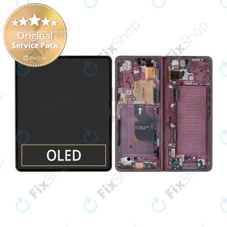 Samsung Galaxy Z Fold 4 F936B - LCD Kijelző + Érintőüveg + Keret (Burgundy) - GH82-29461D, GH82-29462D Genuine Service Pack