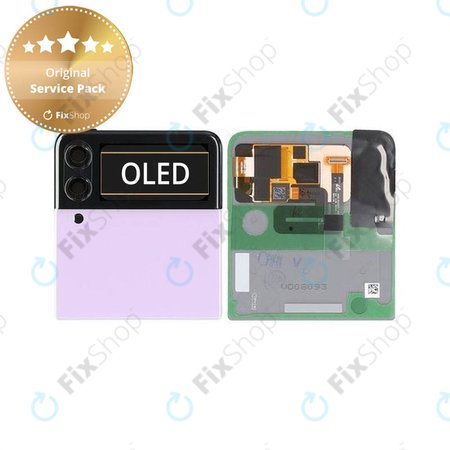 Samsung Galaxy Z Flip 3 F711B - LCD Kijelző + Érintőüveg + Keret (Külső) (Lavender) - GH97-26773D Genuine Service Pack