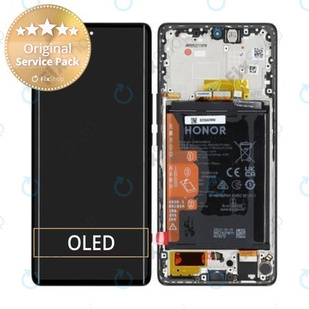 Honor Magic5 Lite RMO-NX3 - LCD Kijelző + Érintőüveg + Keret + Akkumulátor (Midnight Black) - 0235AEMW Genuine Service Pack