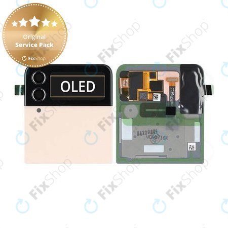 Samsung Galaxy Z Flip 4 F721B - LCD Kijelző + Érintőüveg + Keret (Külső) (Pink Gold) - GH97-27947C Genuine Service Pack