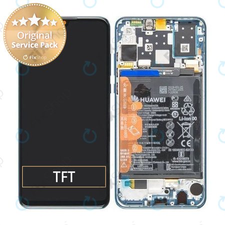 Huawei P30 Lite - LCD Kijelző + Érintőüveg + Keret + Akkumulátor (Peacock Blue) - 02352RQA Genuine Service Pack