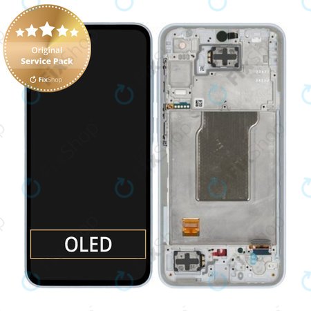 Samsung Galaxy A35 A356B - LCD Kijelző + Érintőüveg + Keret (Awesome Iceblue) - GH82-34221B Genuine Service Pack