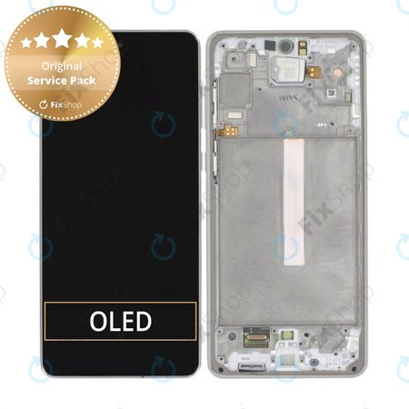 Samsung Galaxy A73 5G A736B - LCD Kijelző + Érintőüveg + Keret (Awesome White) - GH82-28686B, GH82-28884B Genuine Service Pack