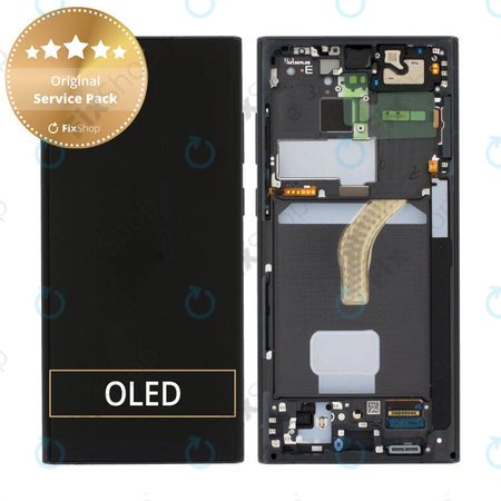 Samsung Galaxy S22 Ultra S908B - LCD Kijelző + Érintőüveg + Keret (Phantom Black) - GH82-27488A, GH82-27489A Genuine Service Pack