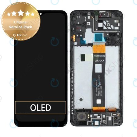 Samsung Galaxy A04S A047F - LCD Kijelző + Érintőüveg + Keret (Black) - GH82-29805A, GH82-29806A Genuine Service Pack