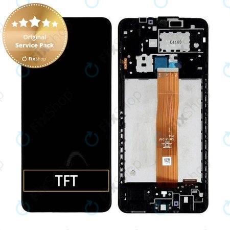 Samsung Galaxy A12 A125F, A022F - LCD Kijelző + Érintőüveg + Keret (Black) - GH82-24490A, GH82-24491A Genuine Service Pack