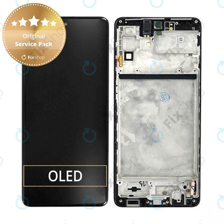 Samsung Galaxy M53 5G M536B - LCD Kijelző + Érintőüveg + Keret (Black) - GH82-28812A, GH82-28895A Genuine Service Pack