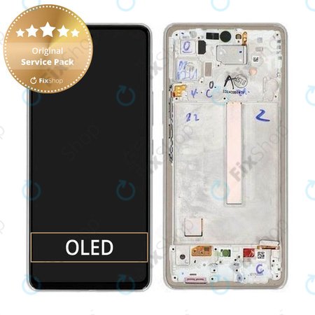 Samsung Galaxy A53 5G A536B - LCD Kijelző + Érintőüveg + Keret (Awesome White) - GH82-28024B, GH82-28025B Genuine Service Pack