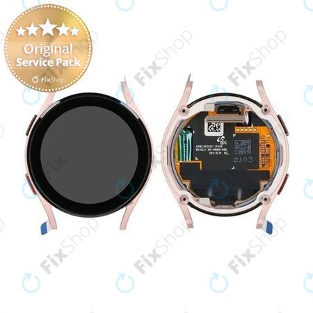 Samsung Galaxy Watch 4 40mm R865 - LCD Kijelző + Érintőüveg + Keret (Pink Gold) - GH97-26411D Genuine Service Pack