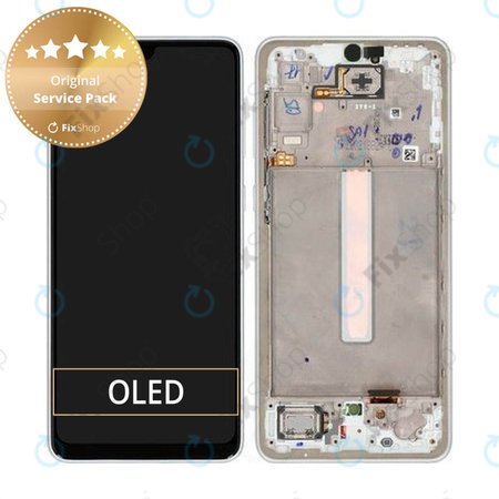 Samsung Galaxy A33 5G A336B - LCD Kijelző + Érintőüveg + Keret (Awesome White) - GH82-28143B, GH82-28144B Genuine Service Pack