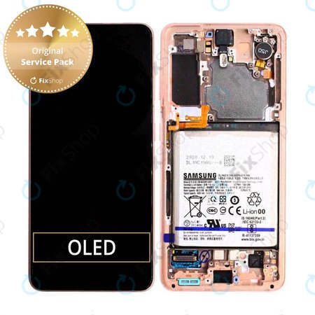 Samsung Galaxy S21 G991B - LCD Kijelző + Érintőüveg + Keret + Akkumulátor (Phantom Pink) - GH82-24716D, GH82-24718D Genuine Service Pack